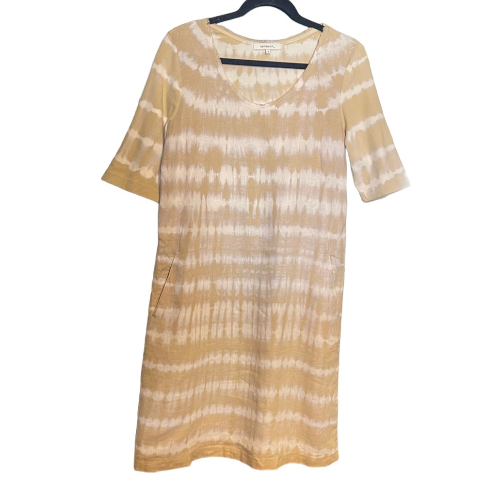 Sandwich Linen and cotton Tie-Dye‎ Dress in Yellow and Cream